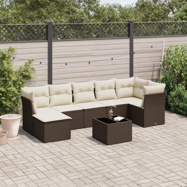 vidaXL 8-tlg. Garten-Sofagarnitur mit Kissen Braun Poly Rattan 3217983