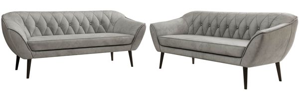 Wohnzimmerset Möbelset PIRS 3-3, Armlehnen, Wellenfederung, schwarze Füße, Dreisitzer Sofa, Polstermöbel Set - Hellgrau Velvet Bild 6