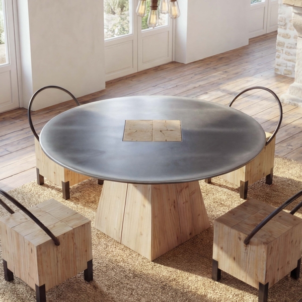 Esstisch HWC-L76, Tisch Esszimmertisch, rund Industrial Massiv-Holz MVG-zertifiziert 74x120cm, natur mit Metall-Optik