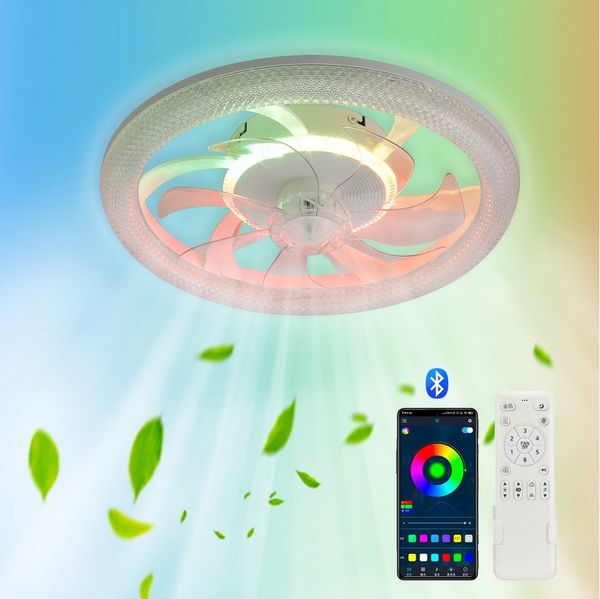 WILGOON Deckenleuchte Deckenventilator mit Beleuchtung, Music RGB Dimmbar mit Fernbedienung, Luftzirkulationsfunktion + Music, LED fest integriert, Warmweiß, Neutralweiß, Kaltweiß, RGB Farbwechsel, Schlafzimmer Leise Ventilator mit Bluetooth für Wohnzi...