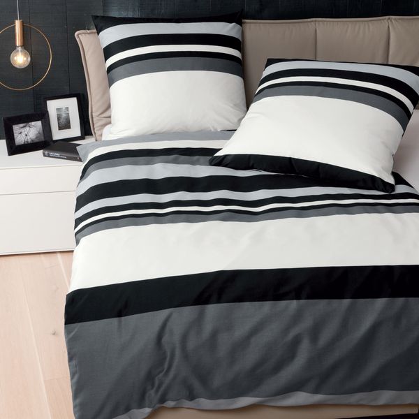 Janine Bettwäsche J.D. 8478-08 Schwarz Graphit Mako Satin 200 x 200 + 2x 80 x 80 cm