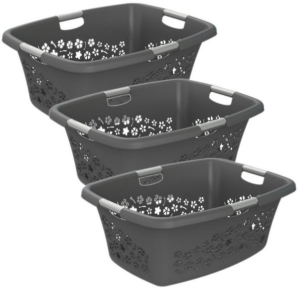 ROTHO Wäschekorb Flowers 3er-Set Wäschekorb 50l, Kunststoff (PP) BPA-frei (Wäschekorbset, 3er-Set), belastbare Tragegriffe