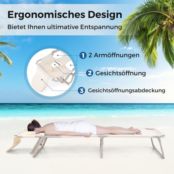 Sonnenliege mit Öffnungen für Gesicht und Arme klappbare Gartenliege Liegestuhl bis 150 kg belastbar