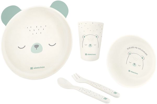 Kikkaboo Kindergeschirr Set Bear with me 5-teilig, Tiermotiv, Schale, Besteck grün
