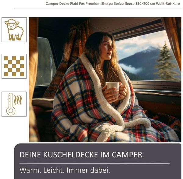 Plaid Black Forest Fox Kuscheldecke Karo 150x200 mit Teddyseite fürs Camping, BLACK FOREST FOX