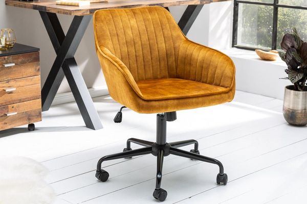 riess-ambiente Drehstuhl TURIN senfgelb / schwarz, Büro · Samt · Metall · Laufrollen · höhenverstellbar · Home Office