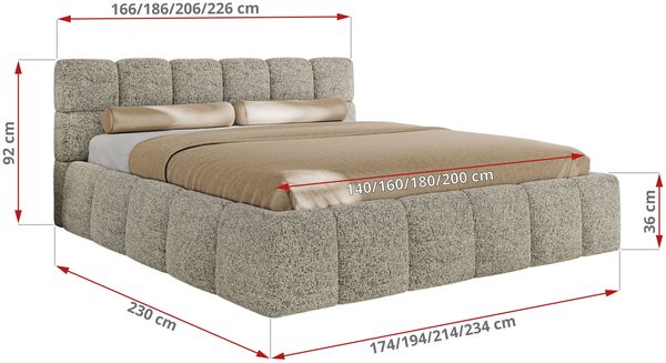 Doppelbett mit Gasdruckfeder, Polsterbett NIRA CLASSIC Holzlattenrost Bett mit Stauraum, gepolstertes Kopfteil Bettkasten Foam Matratze - 180 x 200 cm - Beige Strukture - MIRO LUX Bild 4