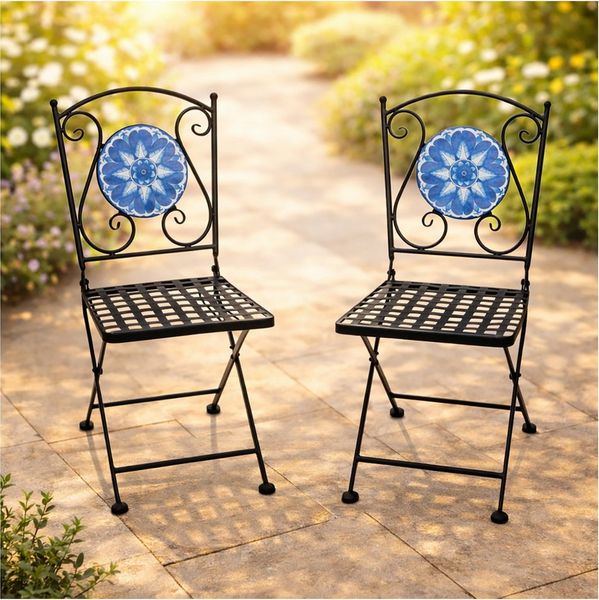 HTI-Living Gartenstuhl Gartenstühle 2 Stück Marocco Blau (Set, 2 St), Balkonstühle Gartenstuhl Metallstühle