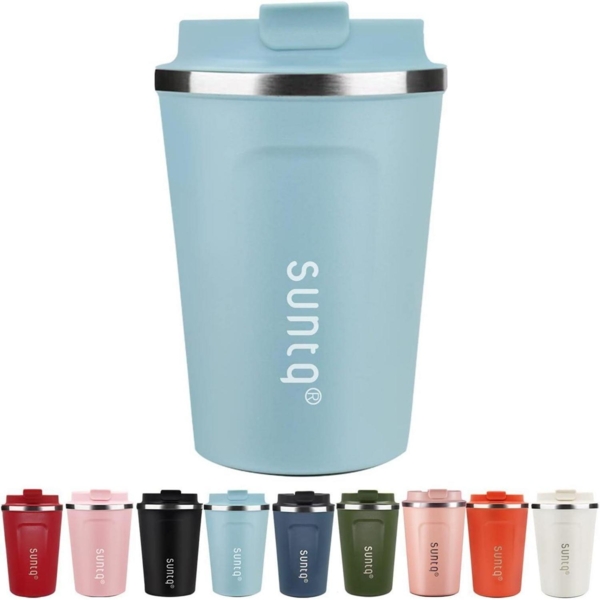SUNTQ Kaffeebecher to go Edelstahl Thermobecher Doppelwand Isoliert 380ml Blau
