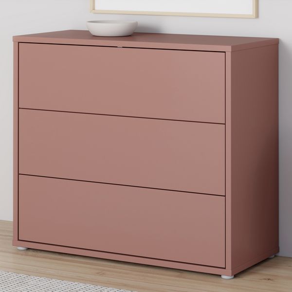 Forte ALICE SPRINGS Kommode 95 100, modernes Sideboard mit 3 Schubladen, Schlafzimmer, Wohnzimmer, Holzwerkstoff, Terrakotta, 94,8 cm breit x 83,1 cm hoch x 41,5 cm tief