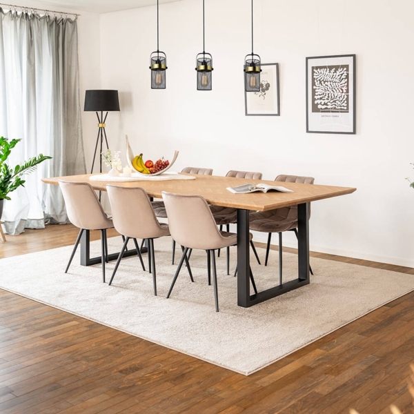 HOME DELUXE Essgruppe Eckig AVENCIA inkl. U-Fuß - 240 x 120 cm Fishbone Oak 6 Stühle Hellbraun