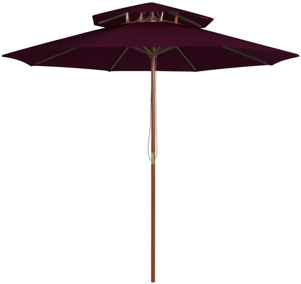 vidaXL Sonnenschirm mit Doppeldach und Holz-Mast Bordeauxrot 270 cm 313764