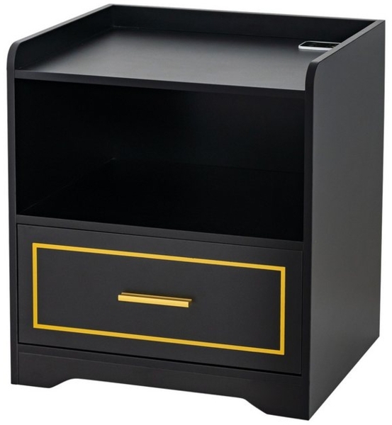 COSTWAY Nachttisch (1-St), LED, 3 Farben, mit Schublade&USB-Anschluss, Holz, Schwarz Bild 4