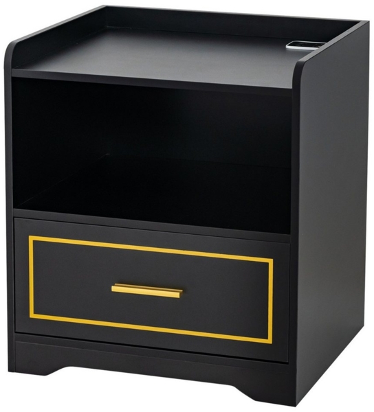 COSTWAY Nachttisch (1-St), LED, 3 Farben, mit Schublade&USB-Anschluss, Holz, Schwarz Bild 5