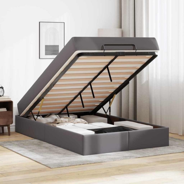 vidaXL Bettgestell mit Matratze Grau 120 x 190 cm Kunstleder 3399419 Bild 3