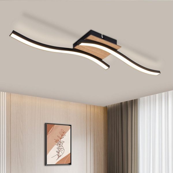 Nettlife LED Deckenleuchte Schlafzimmer Holz Schwarz Küche 12/24 W Warmweiß Modern Metall, LED fest integriert, Warmweiß, 3000K Küchenlampe für Flur Büro Esszimmer Wohnzimmer Schlafzimmer