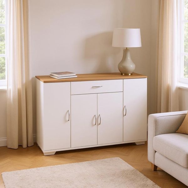 FurnitureR Weißer Hochschrank, moderner Stil, MDF-Material, platzsparendes Design, vielseitige Lagerlösungen, eleganter Look