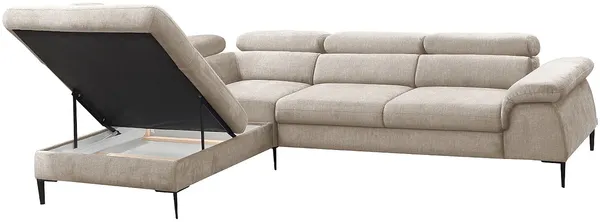 Vente-unique - SEPINA Sofa SamtStoff Beige - B 214 cm x H 75 cm x L 280 cm Bild 6