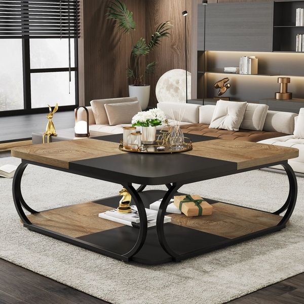 Tribesigns Couchtisch 100 x 100 x 50 cm Quadratischer Sofatisch, flacher Wohnzimmertisch