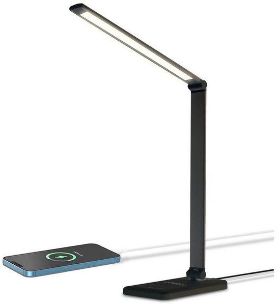 LQWELL Schreibtischlampe LED Schreibtischlampe Dimmbar Metallmaterial, LED fest integriert, 5 Farben & 10 Helligkeitsstufen Augenfreundliche Nachttischlampe, USB-Aufladung, Touch-Steuerung & Memory-Funktion