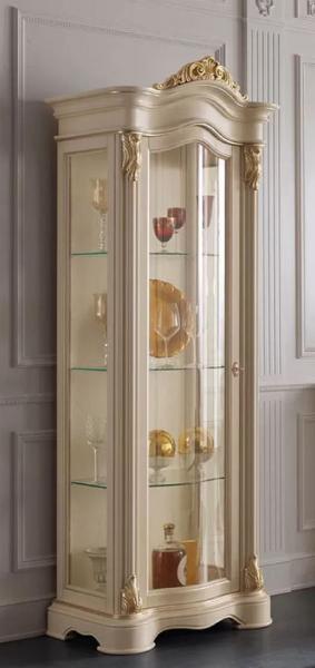 Casa Padrino Luxus Barock Vitrine Cremefarben / Gold - Handgefertigter Massivholz Vitrinenschrank mit Tür - Prunkvolle Barock Möbel - Luxus Qualität - Made in Italy