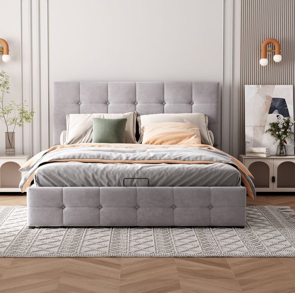 Polsterbett 140x200 cm aus Samt mit Stauraum – modernes Design und hoher Komfort