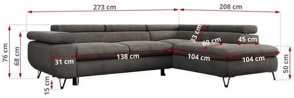 Mks Möbel 'Peter L-form' Ecksofa mit Bettfunktion, Bettkasten & einstellbaren Kopfstützen, Braun, Velours, links Bild 7