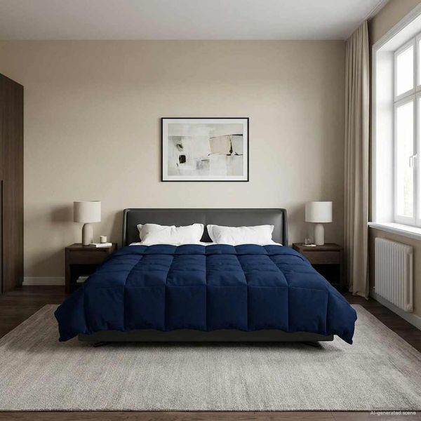 vidaXL Winterbettdecke Gepolstert Dunkelblau 220 x 260 cm Mikrofaser 42026143