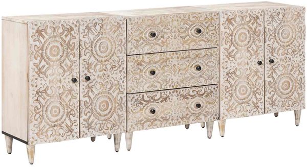 vidaXL Sideboard 3 pcs Weiß 60 x 33,5 x 75 cm Massivholz Mango 3310113