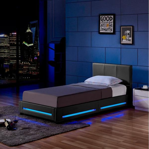 HOME DELUXE LED Bett ASTEROID mit Matratze – 90x200 cm Dunkelgrau