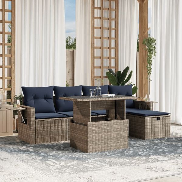 vidaXL 6-teiliges Gartensofa-Set mit Kissen, grau, Polyrattan 3274971