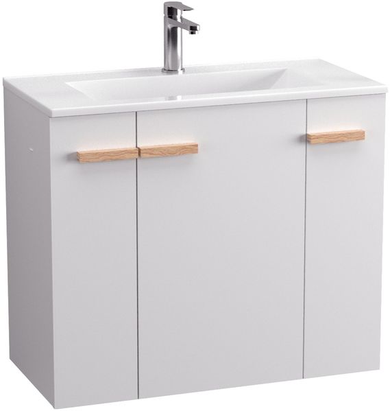 BADEDU HIERA Waschbecken mit Unterschrank 80 cm breit, Weiß, Waschbecken Keramik Weiß