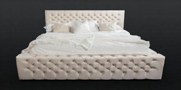 JVmoebel Polsterbett Chesterfield Doppelbett in Beige mit hochwertiger Matratze (1-tlg, Bett), Made in Europa