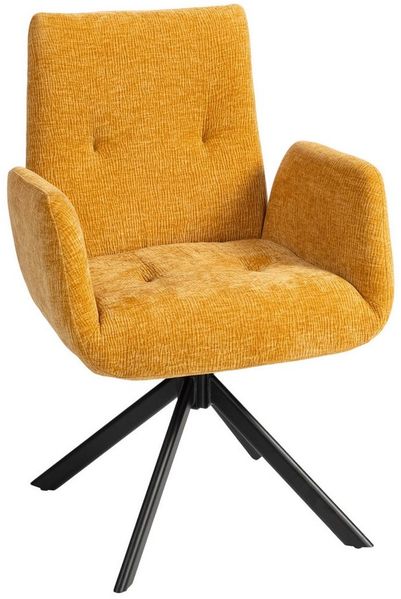 HOMCOM Relaxsessel mit Armlehne, Wolle-Leinenoptik, Knopfheftung, Stahlbeine (Polsterstuhl, 1-St, Loungesessel), für Wohnzimmer, Schlafzimmer, Gelb