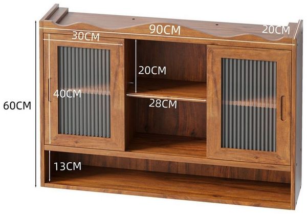 Celya Wandhängeschrank 90 cm Retro-Schiebetürenschrank, mit zwei Türen und drei Ablageflächen, braun