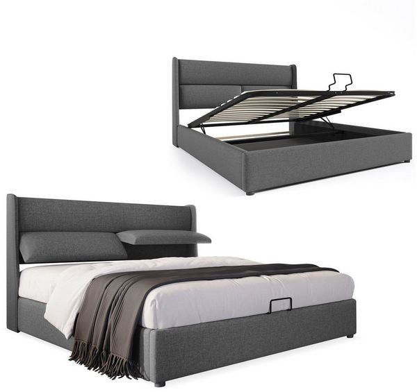 TavilaEcon Boxspringbett Polsterbett mit verstellbarem Kopfteil, Stauraum, aus Leinenmaterial mit Lattenrost Bild 3