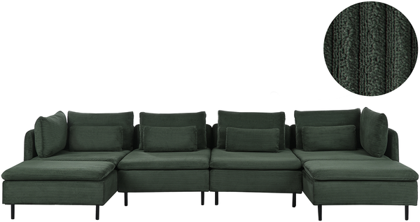 U-förmiges Modulsofa 4-Sitzer EGERIS Cord Dunkelgrün