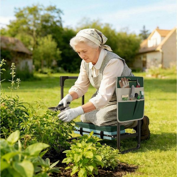 Outsunny Arbeitshocker Kniebank Gartenarbeit (Gartenhocker, 1 St, Kniehilfe), klappbar, mit Werkzeugtasche, Kniekomfort