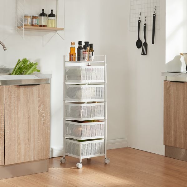 Rollwagen Sunndal mit 5 Ebenen 94,5x27x27cm Weiß [en. casa]