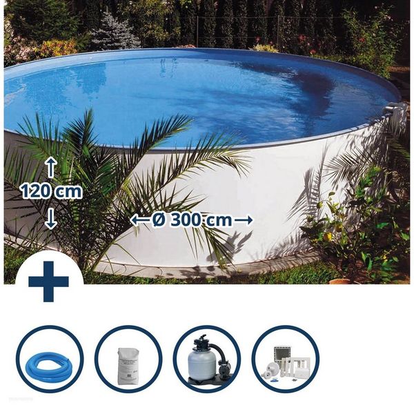 Planet Pool Rundpool Stahlwandpool Set rund Brasilia 300x120 cm, Stahl (Beckenset, 1-tlg), verzinkte Stahlwand