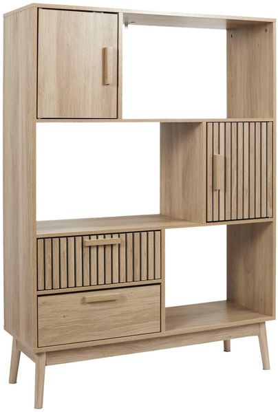 HOME DECO FACTORY, HD0086, Bücherregal aus Naturholz, modernes und raffiniertes Design, 4 Türen für optimale Aufbewahrung, ideal für Wohn- oder Schlafzimmer, Maße 100 x 35 x 140 cm, braun