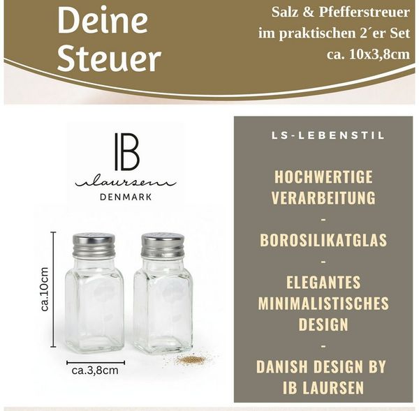 LS-LebenStil Salz- / Pfefferstreuer 2-fach Glas Salzstreuer Pfefferstreuer Set 10cm Silber / Transparent, (Bistro Borosilikatglas Silber Transparent Durchsichtig - Tischset Salt & Pepper - Edelstahldeckel für Salz und Pfeffer Geschenk Einzug Einweihung...