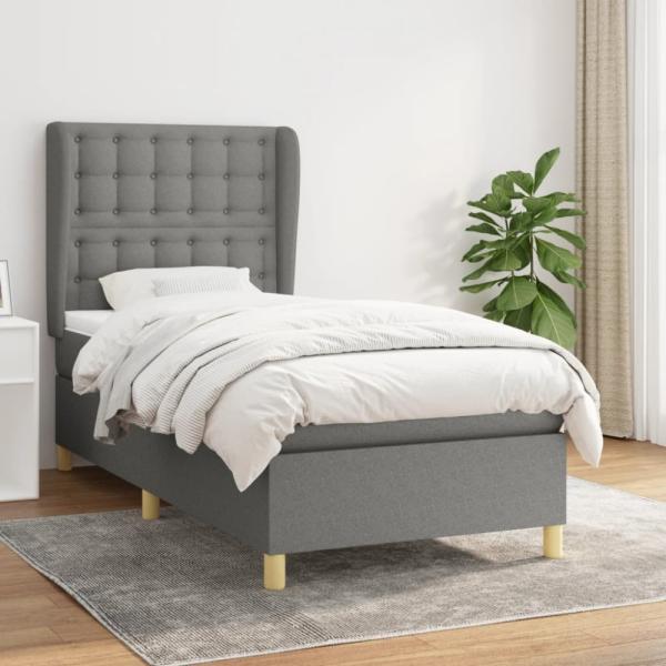 Boxspringbett mit Matratze Stoff Dunkelgrau 90 x 190 cm, Härtegrad: H2 [3128806]