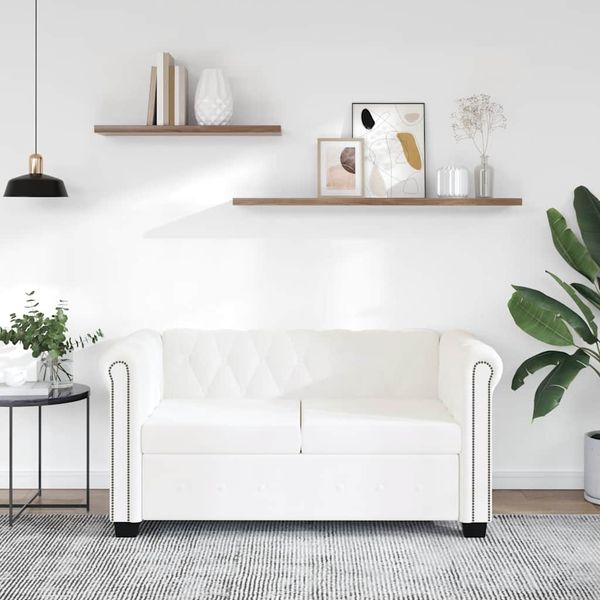 vidaXL Chesterfield-Sofa 2-Sitzer Kunstleder Weiß 242371