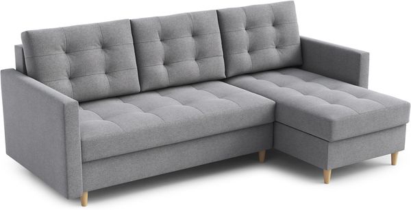 AX LIVING Kleine Couch L Form Nesbit 224cm Grau mit Schlaffunktion&Bettkasten