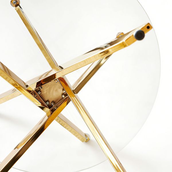 Esstisch 80x80x75 cm mit Glasplatte und goldfarbenem Metallgestell, rund, modern Bild 4