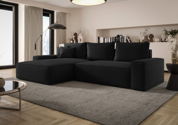 Ecksofa Schlafsofa Sofa WALKEN Stoff Quelle Schwarz Ottomane Links
