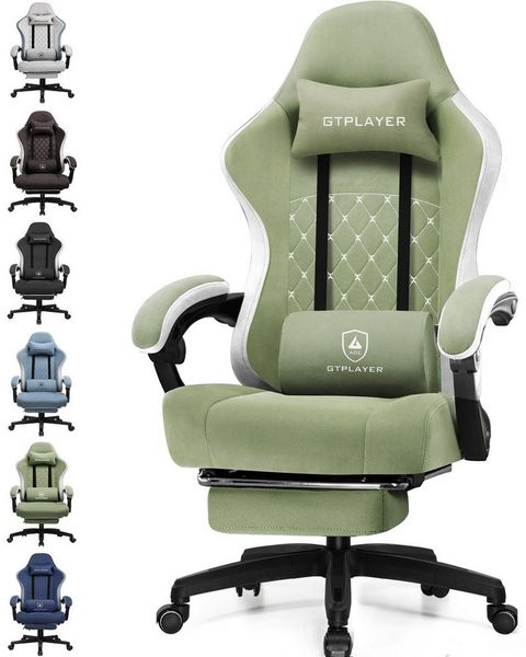 GTPLAYER Gaming-Stuhl Ergonomischer Gaming Sessel Schreibtischstuhl mit Stoffoberfläche (Pacekung), Federsitzkissen mit Fußstütze