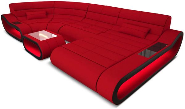 Stoff Wohnlandschaft Concept U Form - Mikrofaserstoff - rot-schwarz - Rechts