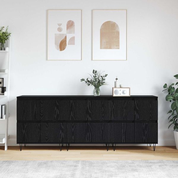 vidaXL Sideboards 3 pcs Schwarz Eichen-Optik 3394526